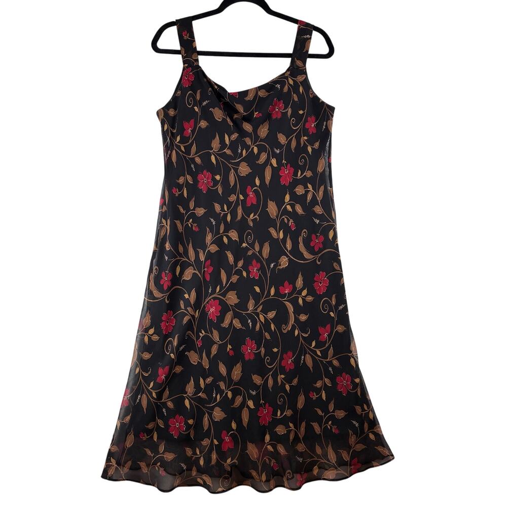 Vintage JBS LTD Midi Dress Women's 16 Dark Romantic Feminine Chiffon Sweetheart